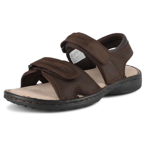 riemot Men's Genuine Leather Sandals for Casual Walking, Adjustable Fit