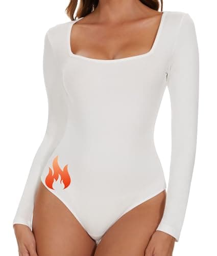 SHAPERIN Women's Bodysuits Thermal Square Neck Long Sleeve Body Suit Tanga