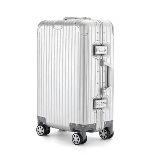Riigid 20" Silver Aluminium Cabin Suitcase, Hard Shell Carry On Luggage with Removable Wheels, Zipperless TSA Lock, 8 Spinner Wheels, Metal Travel Suitcase, Hand Luggage Cabin Bag