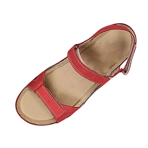 Ladies Sandals Size 5 UK, Sandals for Women Shoes Womens Orthopedic Women's Sandals & Slides Arch Support Summer Slip on Ladies Wedge Wide Fit Walking Platform Beach Sliders Red 5.5 — view 4