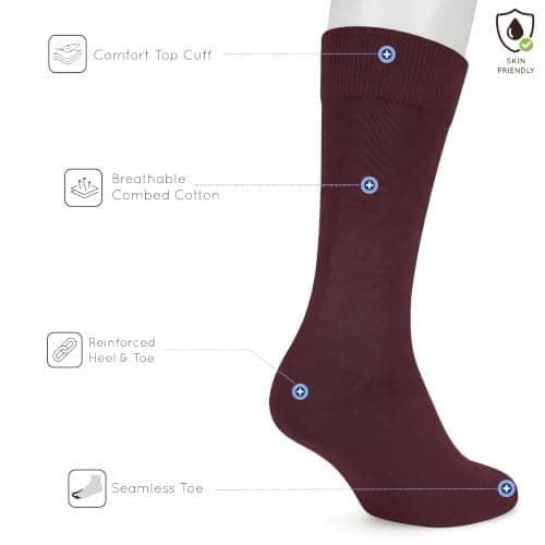 Mysocks Finest Cotton Dress Socks for Men Women - Super Soft Breathable Plain Burgundy Crew Socks for Business Casual Looks Burgundy 7-11 — view 4