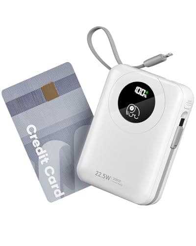 Built-in Cable 20000mAh Power Bank: 22.5W Fast Charging External Battery for Mobile Phone, USB C (Input & Output) Battery Pack, Portable Charger with 4 Outputs & 2 Inputs-White