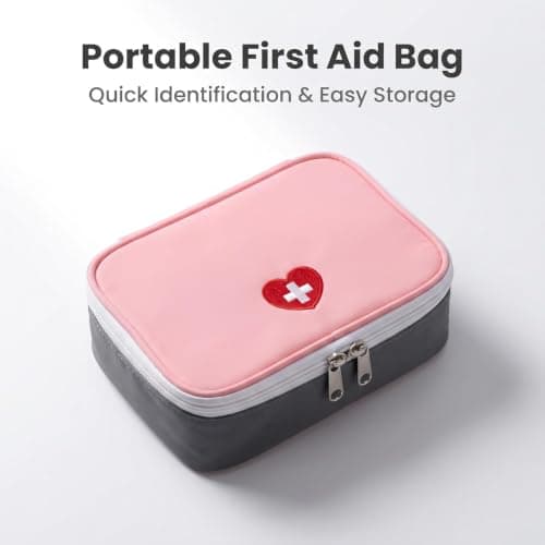 Fansoftiks Pink Mini First Aid Kit,Portable Emergency Organizer for Travel, Hiking and Car,Compact Outdoor Medical Bag, Water-Resistant Medicine Case for Home/Camping,Essential Safety Supplies — view 2