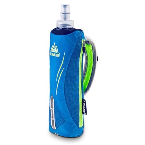TRIWONDER Handheld Running Water Bottle with Hand Strap Collapsible Soft Flask for Runners Leakproof Hydration Pack Carrier for Jogging Hiking (Blue)