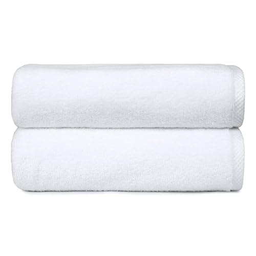 Amazon Basics Bath Towels, 100% Cotton Quick Dry Towel Set, Soft and Absorbent, 70 x 140 cm, White, 2-Pack