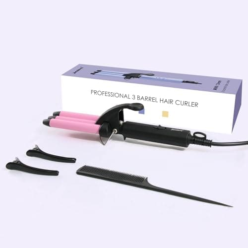 3 Barrels Mini Hair Waver for Short & Medium Hair, 13MM Curling Iron Curling Wand, 0.45lb Lightweight, Mini Size Hair Curler, Travel Friendly-Pink — view 6