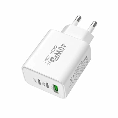 EU plug travel adapter charger, European wall adapter with 2 USB-C fast charging ports and 1 USB-A port, European universal fast charger compatible with iPhone and Samsung