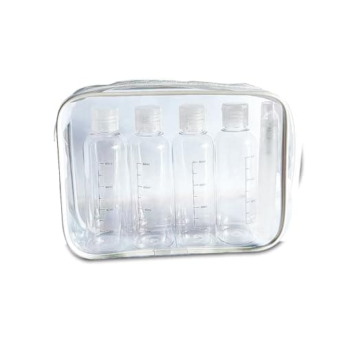 Clear Toiletry Bag with Travel Bottles Set 100ml & Spray bottle 10ml TSA Approved Travel Makeup Cosmetic Bag for Women Men Clear Toiletries Containers with Clear Airport Bag Case,Refillable Bottle