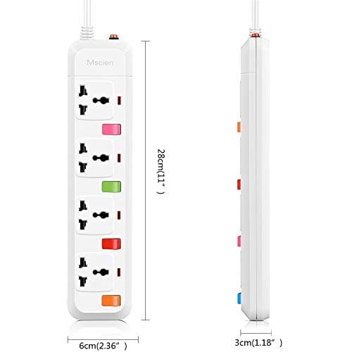MS ASDF26 UK to USA Travel Extension Lead 4 Way Power Strip Universal Socket Plug With 1.8M Power Cord-White — view 2