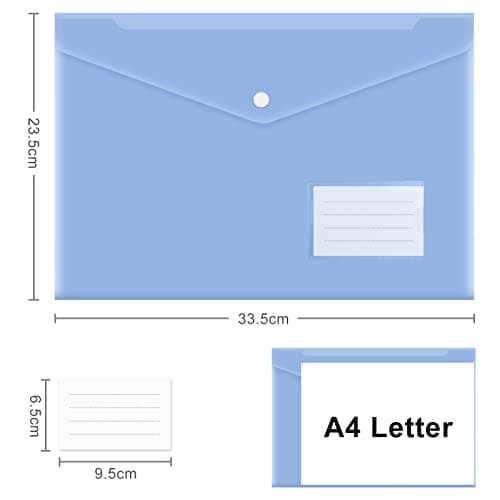 ASTARON 10 Pack A4 Plastic Envelopes Folders, Clear Document Folders Snap Envelopes, A4 File Folder with Label Pocket, for School Home Work Office, 5 Colors — view 2