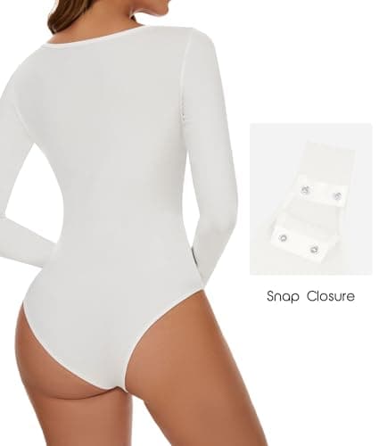 SHAPERIN Women's Bodysuits Thermal Square Neck Long Sleeve Body Suit Tanga — view 2