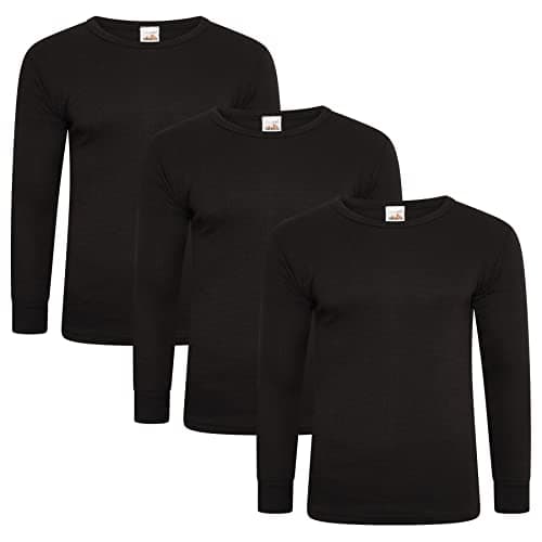 Keanu Mens Thermal Long Sleeve Top - Pack of 3 - Winter Warm Brushed Underwear Long Sleeve Top Baselayer - Sizes S M L XL 2XL (Black, Extra Large)