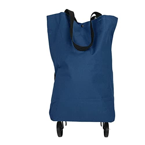 Saluaqui Shopping Trolley on Wheels Navy Blue Foldable Cart Bag with Wheels Reusable Large Capacity Oxford Fabric Grocery Bag Portable Shopping for Ages Ideal for Travel and (Blue) — view 2