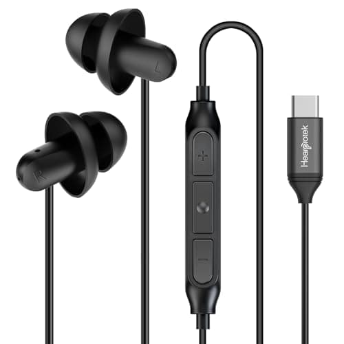 Hearprotek 1 Pair Sleep Headphones, Noise Cancelling Earbuds with Microphone, USB C Silicone Earbuds for, Android,Perfect for Sleeping, Snoring, Travel, Meditation, Relaxation
