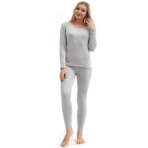 Thermal Underwear Women Ultra-Soft Long Johns Set Base Layer Skiing Winter Warm Top & Bottom - grey - S — view 4
