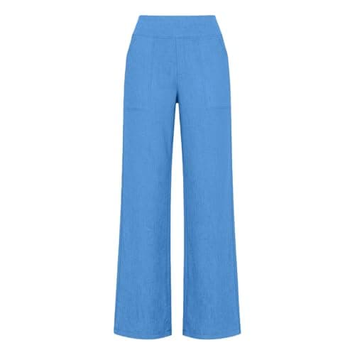 Ladies Trousers Linen Trousers Womens Ladies Summer Trouser UK Petite Casual Cotton Fashion Breathable Holiday Travel Beach Elasticated High Waist Wide Leg Lightweight Lounge Palazzo Pants Light Blue — view 6