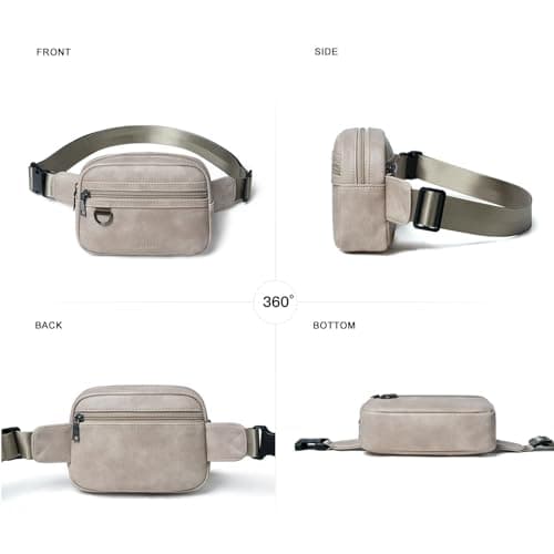 Leresas 2L Bumbag Fanny Packs for Women Men Cross Body Belt Bag Vegan Leather Fashion Waist Pack Waist Bag Travel Hiking Running, Light Grey, 8 inches x 2.75 inches x 5 inches, Trendy Fanny Pack — view 3