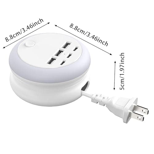 6-Port USB Charger with 8-Color Night Light, Retractable USB Extension Lead, Multi-Device Charging Hub with Safety Switch, Compact Power Strip for Home Office Bedroom Travel — view 6