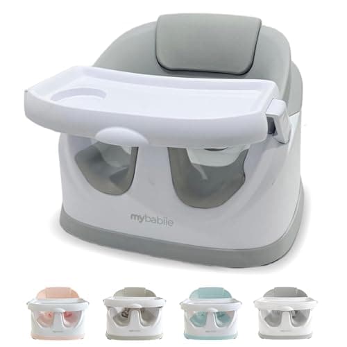 My Babiie MBHCB 2-in-1 Baby Booster Chair – Feeding and Floor Seat for Toddlers, Easy Clean, Removable Tray with Cup Holder, from 6 Months to 3 Years (15kg) – Grey
