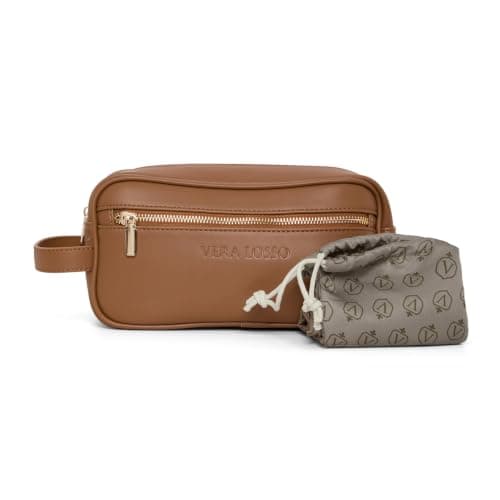 Toiletry Bag Vera Losso Premium Luxury Vegan Leather Wash Bag, Travel Toiletry Organiser with Rose Gold Hardware, Brown, 24 x 12 x 11 cm — view 2