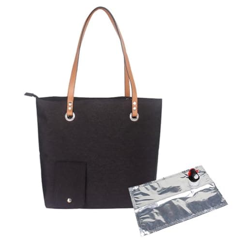 RZJZGZ Wine Tote with Drink Dispenser,Wine Cooler Bag Shoulder Bag,Black