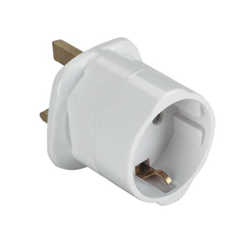 Shuko SCHUKO European 2 Pin to UK 3 Pin AC Mains UK Visitor Travel Power Plug Adaptor Converter WHITE - SINGLE — view 2