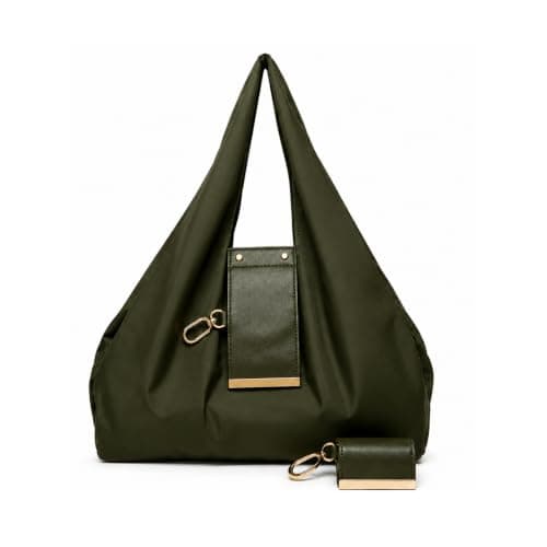 Transformable Bag Stylish Vegan Leather Tote and Keychain Charm (Green)