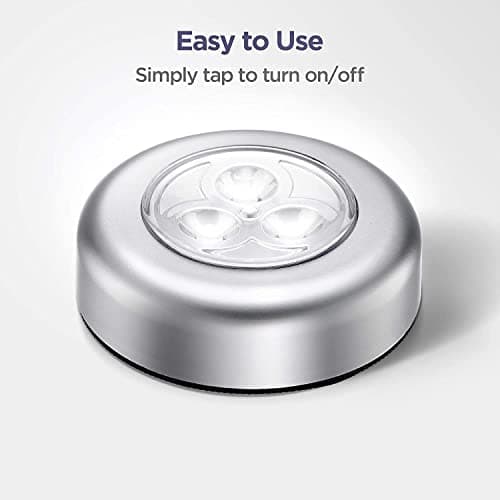 LED Battery-Powered Wireless Night Light Tap Touch Lamp, Self Adhesive Push Button for Closets, Cabinets, Counters, or Utility Rooms, Cordless Puck Shape, Batteries Not Included (2 Pack Push Lights) — view 6
