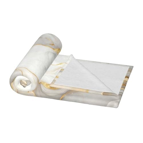 Oplp White Gold Marble Throw Blanket for Bed Sofa Couch Gold Veins Fleece Blankets Lightweight Soft Cozy 80"x60" — view 3