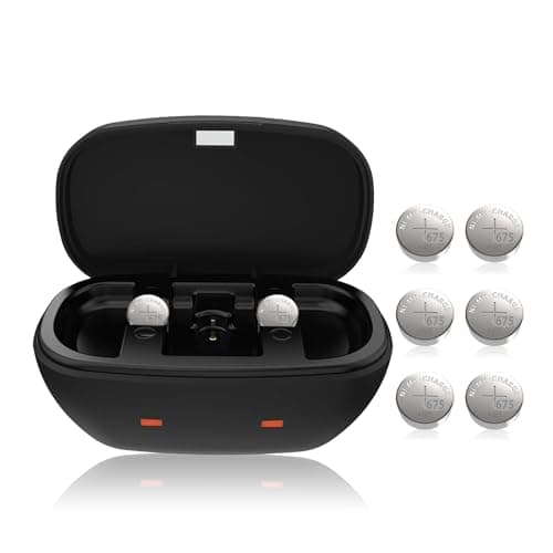 Rechargeable Hearing Aid Batteries and Battery Charger, Hearing Aid Charger Travel Case for Hearing Aid Amplifiers Battery Charger (Charger + 8 Pack 675 Batteries)