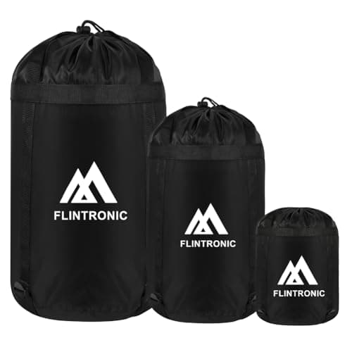 flintronic 2 Pcs Compression Stuff Sack for Sleeping Bag, Lightweight Waterproof Compact Stuff Sack, Compression Bag with Ripstop Fabric, Storage Bag with Drawstring Closure for Camping, Hiking, L+XL