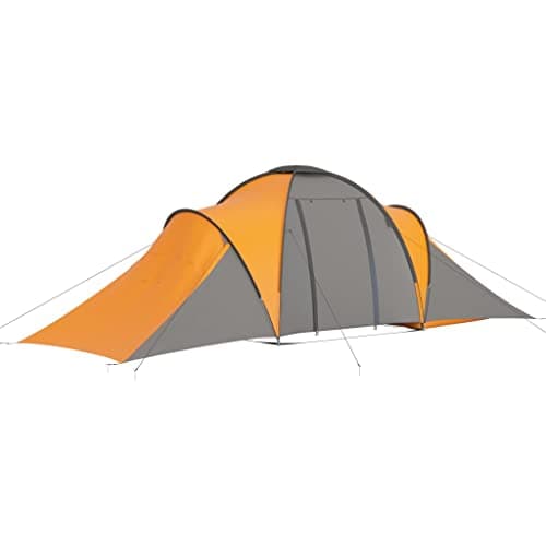 Kaloriko Camping Tent 6 Person Grey and Orange with 2 Cabins Mosquito Net Breathable Inner Tent Waterproof Base Includes Poles and Carry Bag for Outdoor Camping, Hiking and Travel — view 2