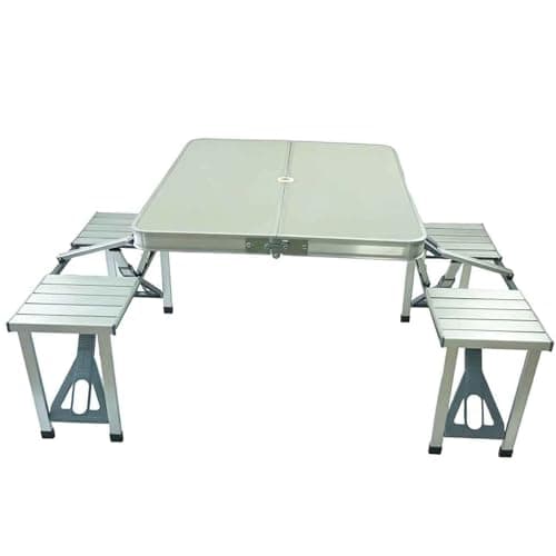 Gr8 Garden Aluminium Folding Camping Table & 4 Chairs Set Portable Picnic Dining Set for Camping BBQ Garden Fishing Festival Caravan Outdoor Use Lightweight Foldable Carry Case Silver — view 4