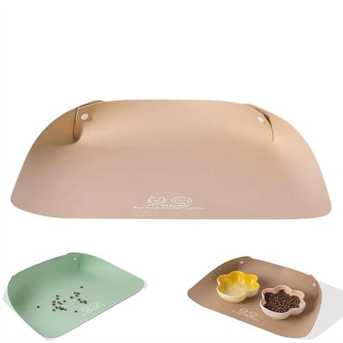 Cat Dog Food Mat,Snap-Button Faux Leather Pet Food Mats,Waterproof Non Slip Leather Pet Feeding Mat for Cats and Small Dogs,Semi Enclosed Easy Clean Mats to Contain Spills,for Bowls,Water Fountains