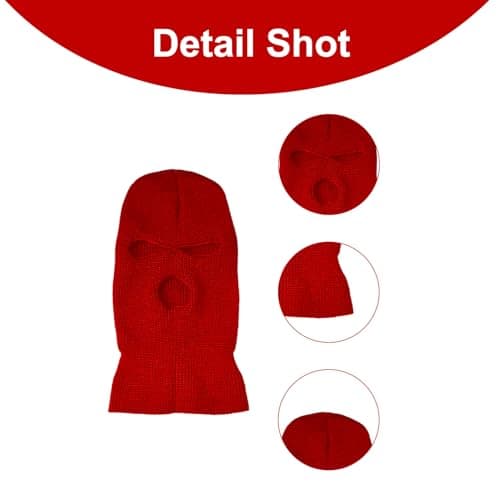 Hopzab Balaclava 3 Hole Full Face Mask Winter Knit Head Cover Windproof Warm Beanie Cap Hats for Winter Outdoor Sports Activities,Motorcycle Bike Hunting Cycling Cap Ski (Red) — view 3