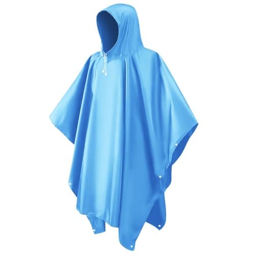CHGANG Waterproof Poncho Adult, Reusable Rain Poncho Lightweight Waterproof Raincoat Emergency with Hood for Outdoor Hiking Camping Cycling Traveling (Blue)