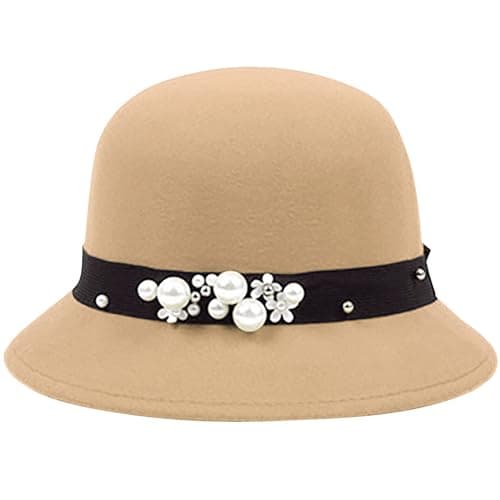 Foldable Hat Women's Korean Version of British Retro Wool Sunscreen Fishing Hat European and American Dome Cylinder Bathing Cap Women, khaki, One Size