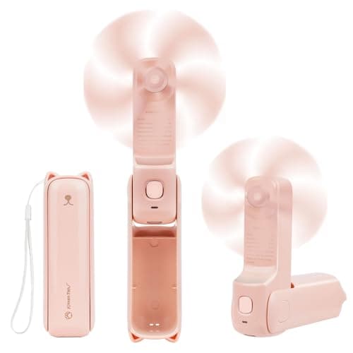 AUAUY Portable Handheld Fan, USB Rechargeable Foldable Fan, Pink