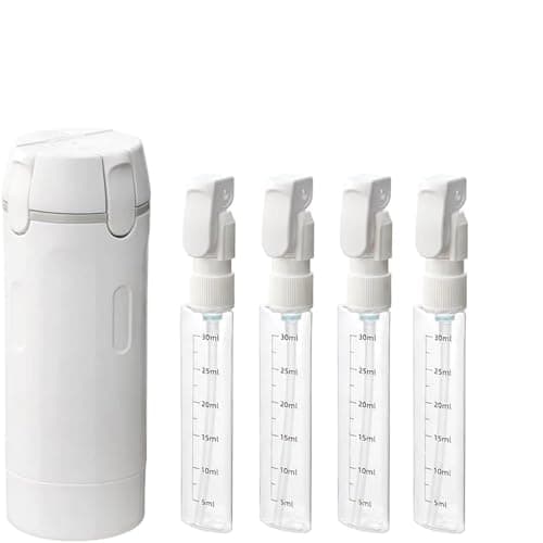 Krfapt 4 in 1 Travel Bottle Dispenser, 4 Pack 30ml Travel Bottles for Toiletries with Scale & Label – Refillable Leak Proof for Shampoo, Lotion, Conditioner, Portable Essentials Set (White)