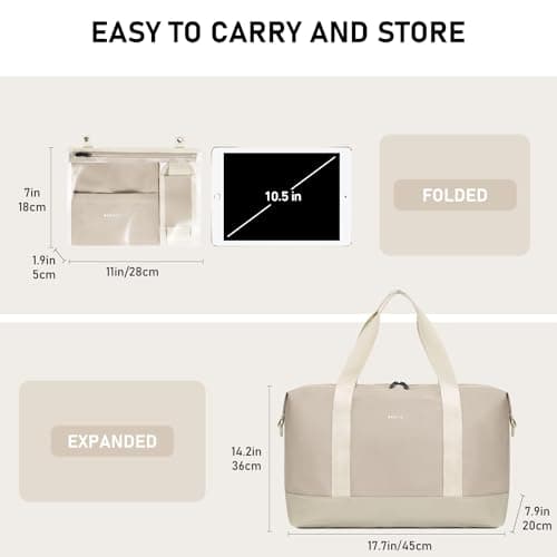 ECOHUB Easyjet 30L Cabin Bag - 45x36x20 Underseat Travel Flight Bag with Foldable Carry On, Removable Wet Pocket, Waterproof Overnight Holdall for Women (Beige) — view 6