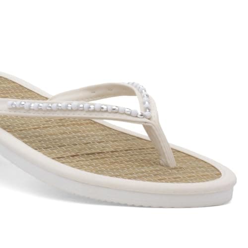 Shoe Zone - Womens White Beaded Toe Post Flat Sandal - Size 6 UK - White — view 6