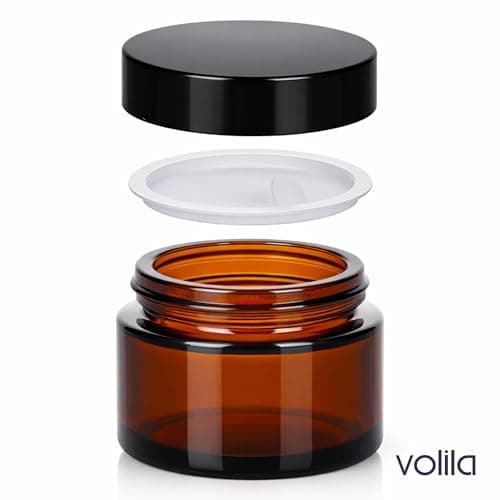 Amber Glass Jars - 8 Pack (30ml) with Lids - Brown Travel Cosmetic Containers with Spatula - UV Protection for Powder, Lotion and Cream — view 2