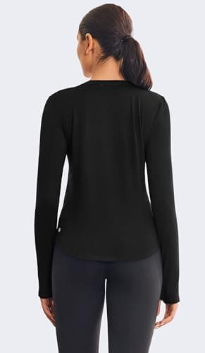 PINSPARK Thermal Tops Women Long Sleeve Fleece Lined Running T-Shirt Black — view 4