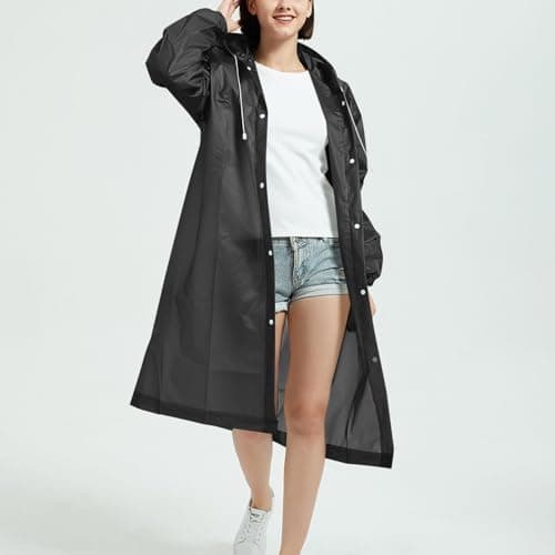 Mrat Rain Ponchos for Adults EVA Reusable Waterproof Sun Protection Raincoats Lightweight Breathable Trench Coat Emergency for Women Men with Hood and Drawstring Outdoors, Camping,Hiking,Walking — view 6