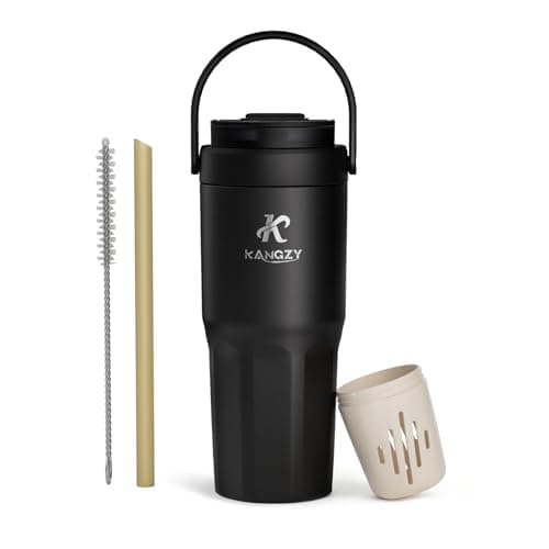 KANGZY Coffee Cup Travel Mug 600ml – Stainless Steel Insulated Water Bottle, 2-in-1 Lid, Vacuum Thermal Cup, Leak-Proof Design, Keeps Drinks Hot 8H+ / Cold 24H – Work, Travel & Car (Jet Black)