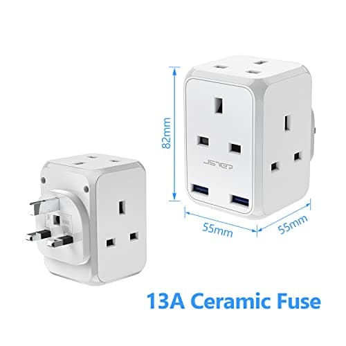 4 Way Plug Adapter USB, JSVER Multi Plug Extension UK with 2 USB Ports 13A Multiplug Socket Adapter for Phone,Tablet White — view 5