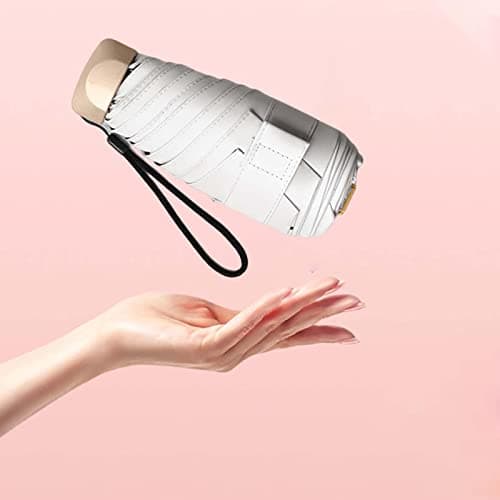 Perfeclan Travel Umbrella Mini Folding Umbrella Strong 2 in 1 Function Water Resistant Folding Portable Handbag Pocket Umbrella, Sunshade UmbrellaUPF>50+ UV Protection Lightweight, White — view 3
