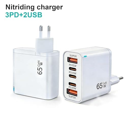 EU Travel Adapter Charger, 65W Power Plug with Multiple Ports, Supports Simultaneous Fast Charging for 2 Devices, with 3 USB-C and 2 USB-A Ports, European Wall Plug, for iPhone/Samsung Fast Charging — view 2