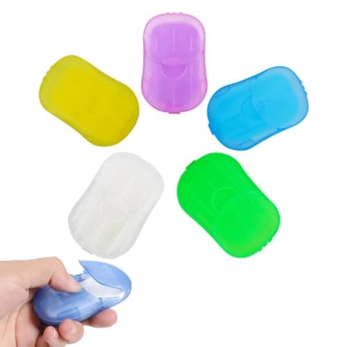 5 Pack Compact Travel Disposable Hand Soap Flakes and Fragranced Paper Soap Sheets with Protective Case, Ideal for Foaming Hand Cleansing During Outdoor Adventures, Camping, and Journeys On-The-Go