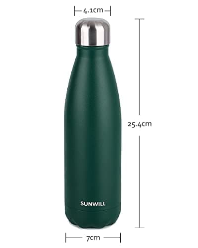 SUNWILL Metal Water Bottle Stainless Steel 500ml, Insulated Reusable Thermal Flask for Cold and Hot Drink, Travel, Sports, Gym, Powder Coated Green — view 4